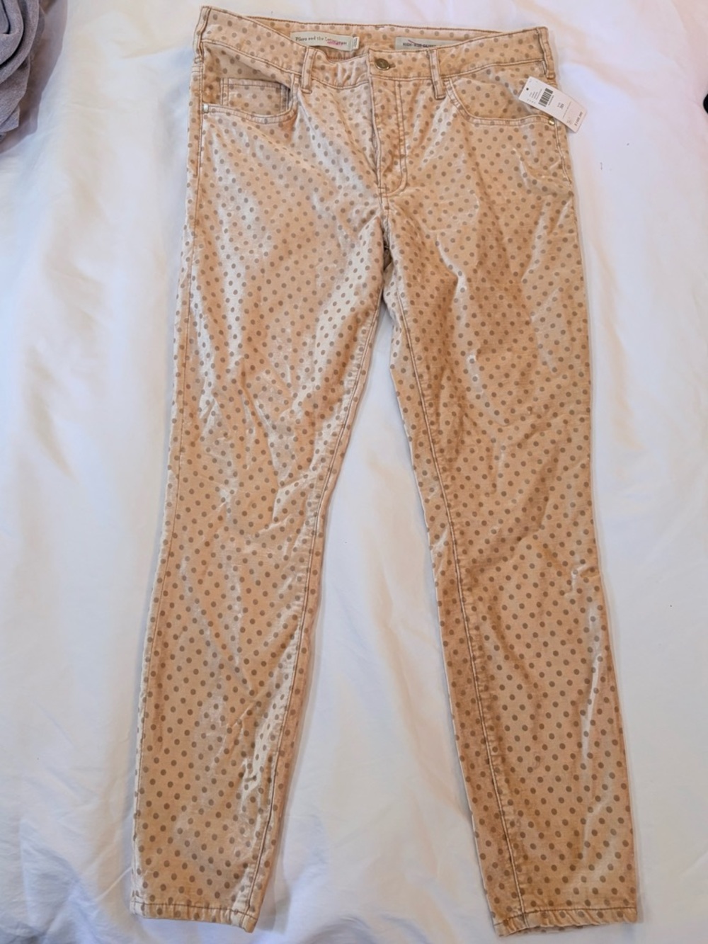 Anthropologie Beige Polka Dot Skinny High Rise Pants